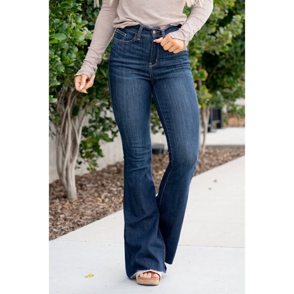 Judy Blue Denim - Judy Blue Jeans Women 7/28 High Waist Control Top Flare Raw Hem Blue Stretch NWT